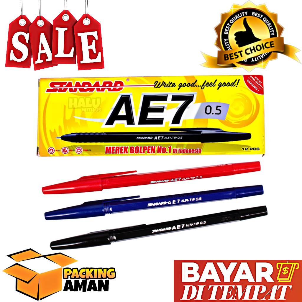 

(BISA COD) PROMO 12 Pcs Standard Pen / Pulpen / Pena / Bolpen AE7 Alfatip