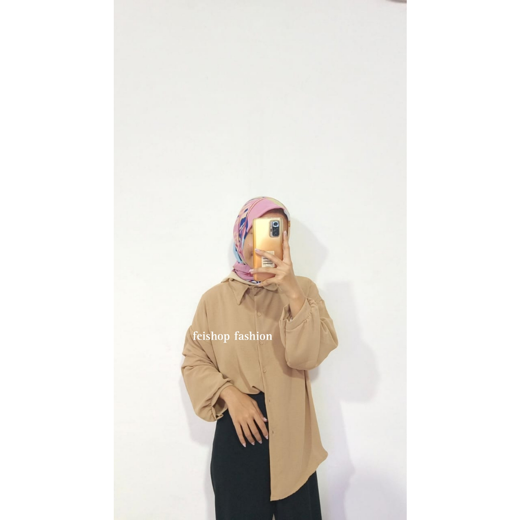 Ha-ri Shirt | Kemeja Wanita Oversize - Basic Shirt Kemeja Polos Bahan Crinckle Airflow