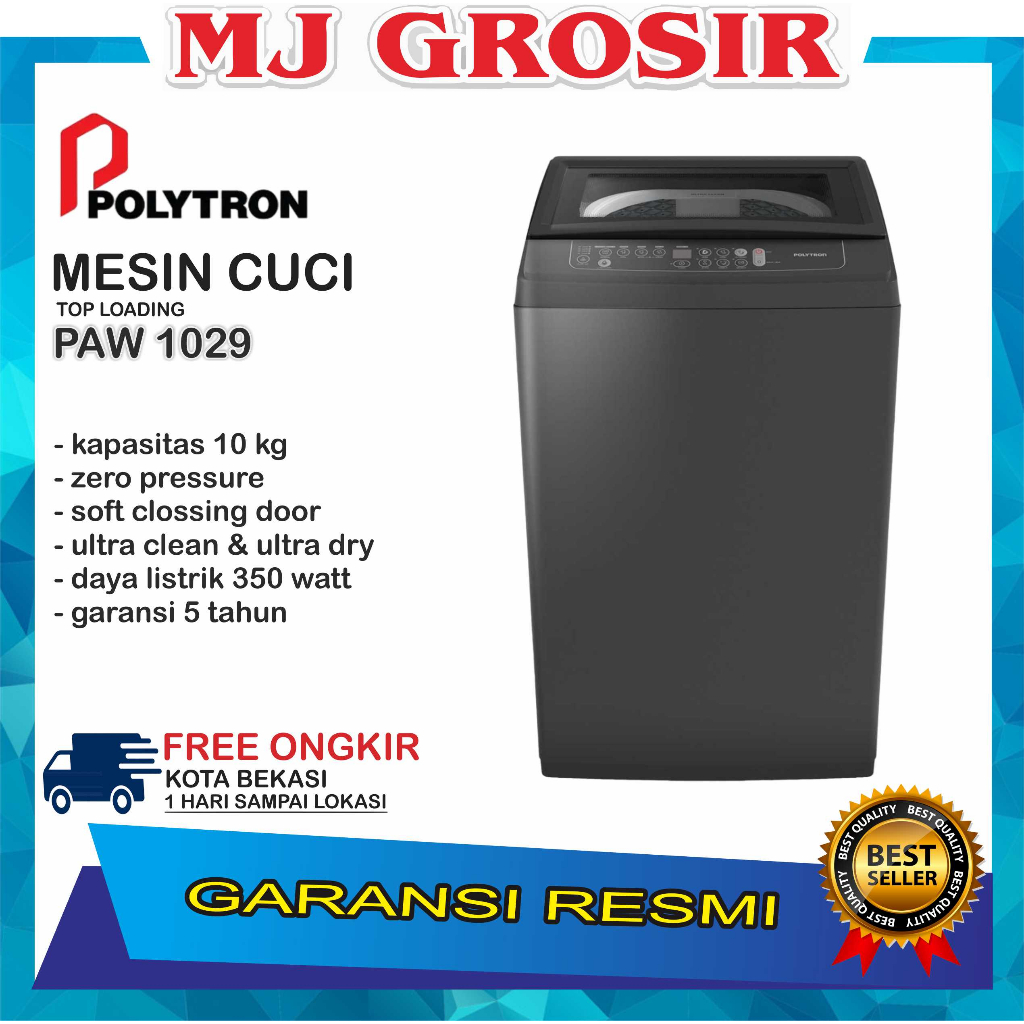 ESIN CUCI 1 TABUNG POLYTRON PAW 1029 Y TOP LOADING 10 KG ZEROMATIC