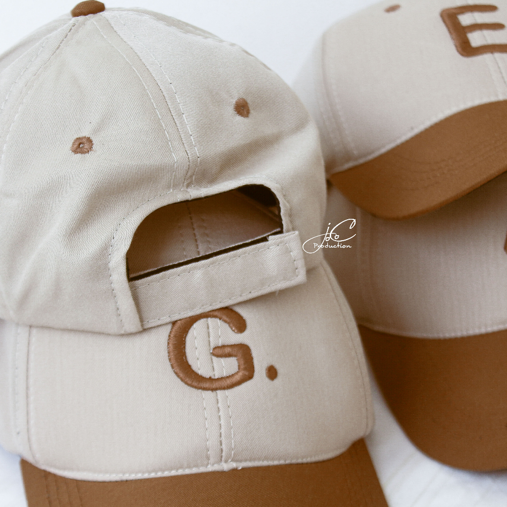 Jocoproduction - Topi REMAJA SAMPAI DEWASA Baseball Premium Bordir Alfabeth Cream Coklat