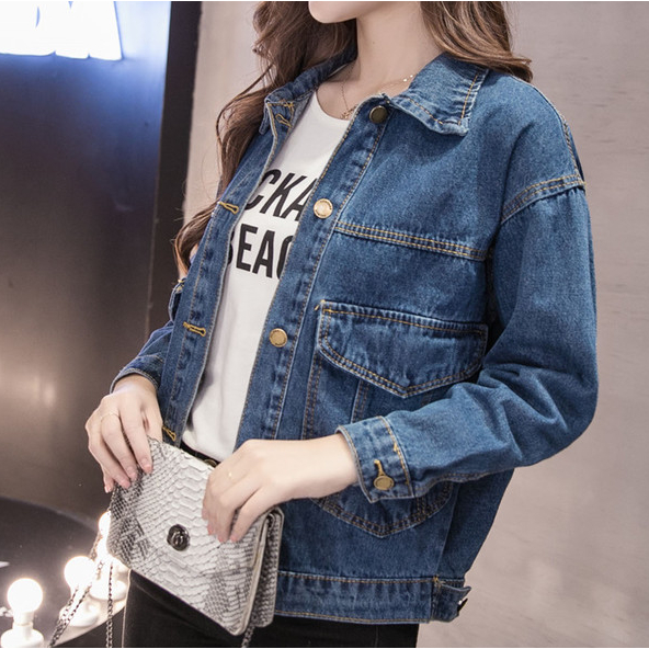 Jaket Denim Wanita Baru Trendi Korea Longgar All-Match Bf Populer Jaket Lengan Panjang Fashion