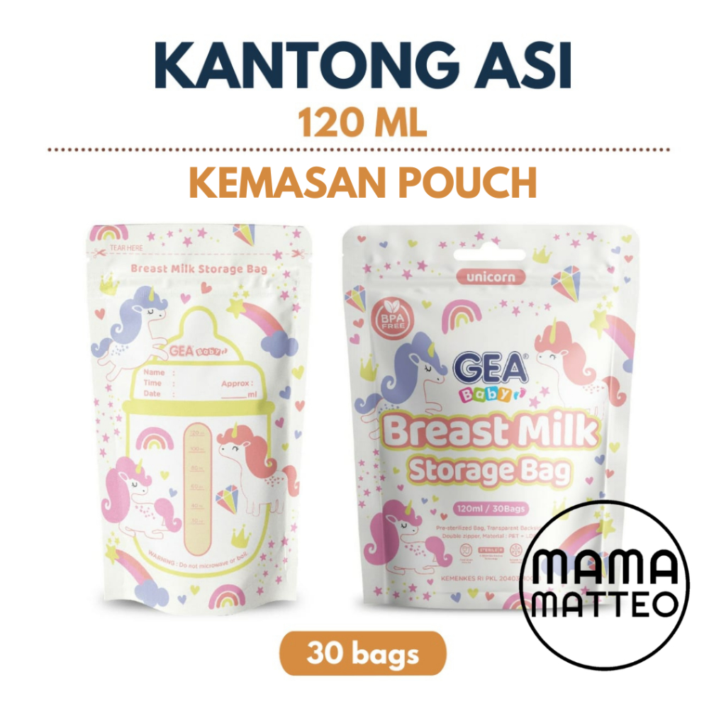 GEA Baby Tempat Wadah Asi Bayi Perempuan size 120ml Motif Unicorn Kemasan Pouch