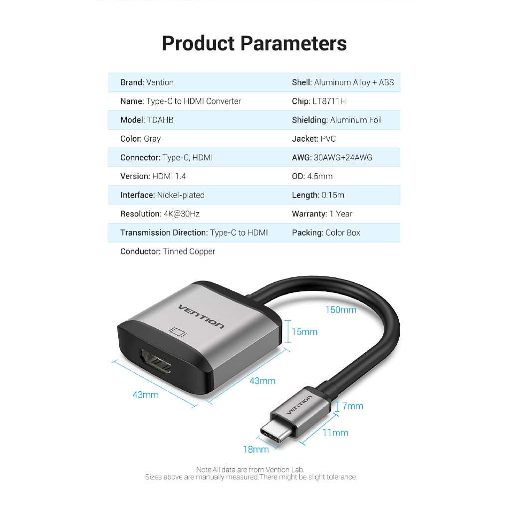 Vention USB Type C to HDMI Converter Adapter TDA Metal High Quality