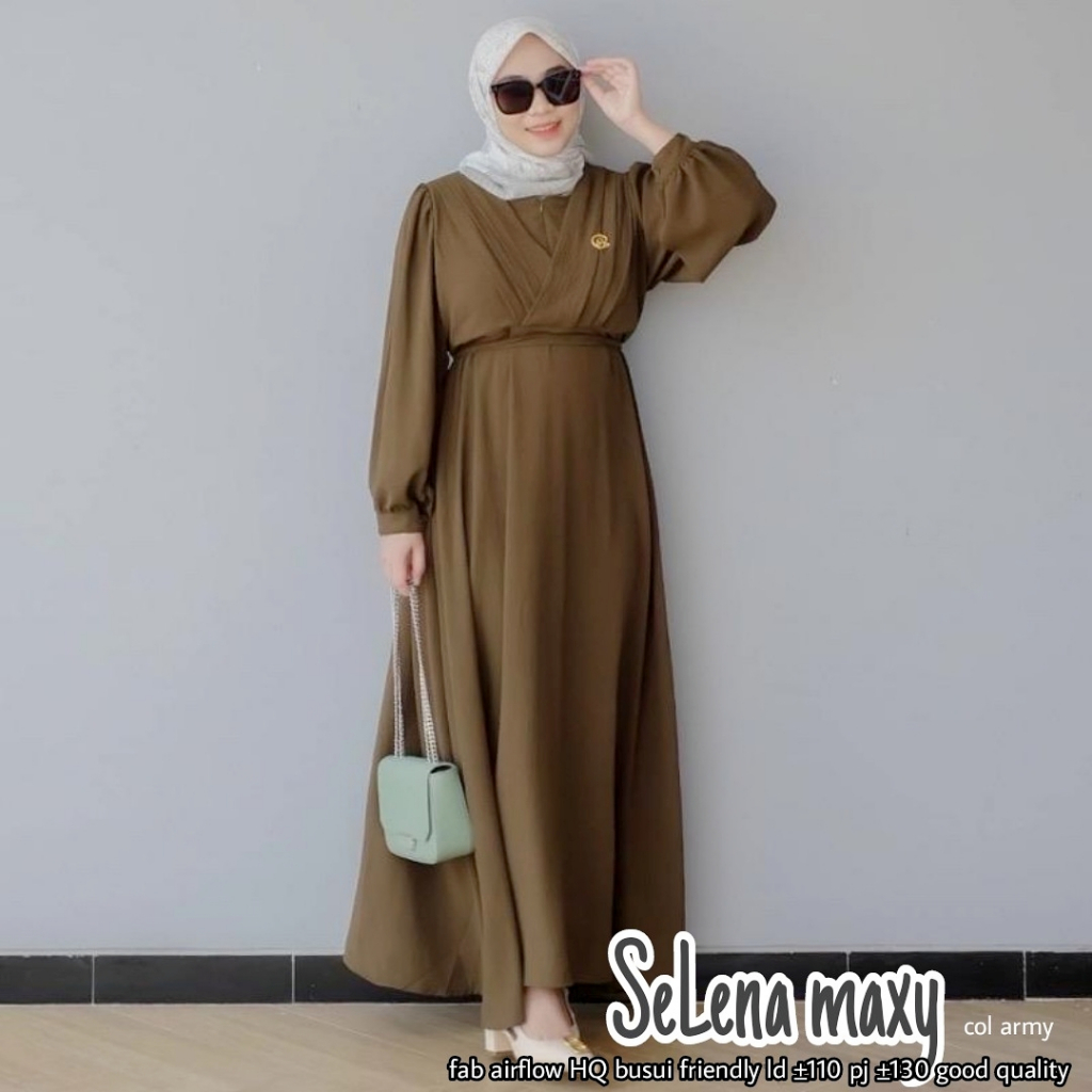 Salena Maxy Dress Gamis Muslim Crinkle Airflow Original Produk