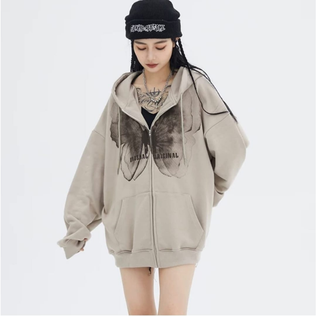 HOODIE ZIPPER SWEATER / BUTERFLIES HOODIE JAKET WANITA OVERSIZE / HOODIE WANITA