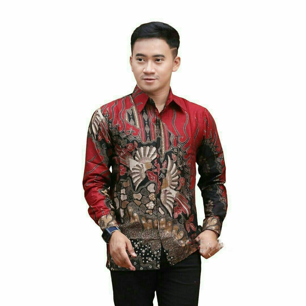 Nazilla Batik - Kemeja Batik Pria Lengan Panjang Motif Varian Warna Merah Marom