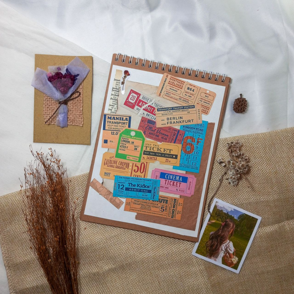 

[paww craft] Deco Ticket Sticker Paper Scrapbook / Journal kit Vintage