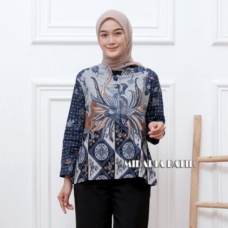 ATASAN BATIK WANITA MODERN BAJU BATIK KANTOR WANITA BATIK NEW BLUS BN