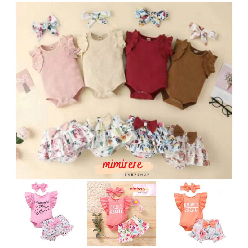 Catell Love Set Jumper Ruffle Celana Pendek Bandana | Setelan Pendek Girl Ruffle