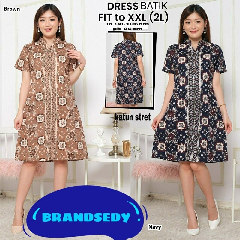 MIDI DRESS BATIK WANITA KANTOR LENGAN PENDEK /DRESS FASHION WANITA XXL
