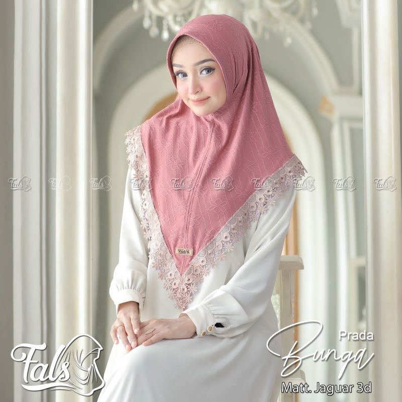 (Ori Fals) BUNGA PRADA •jilbab instan jersey jaaguuar•hijab instan pet renda