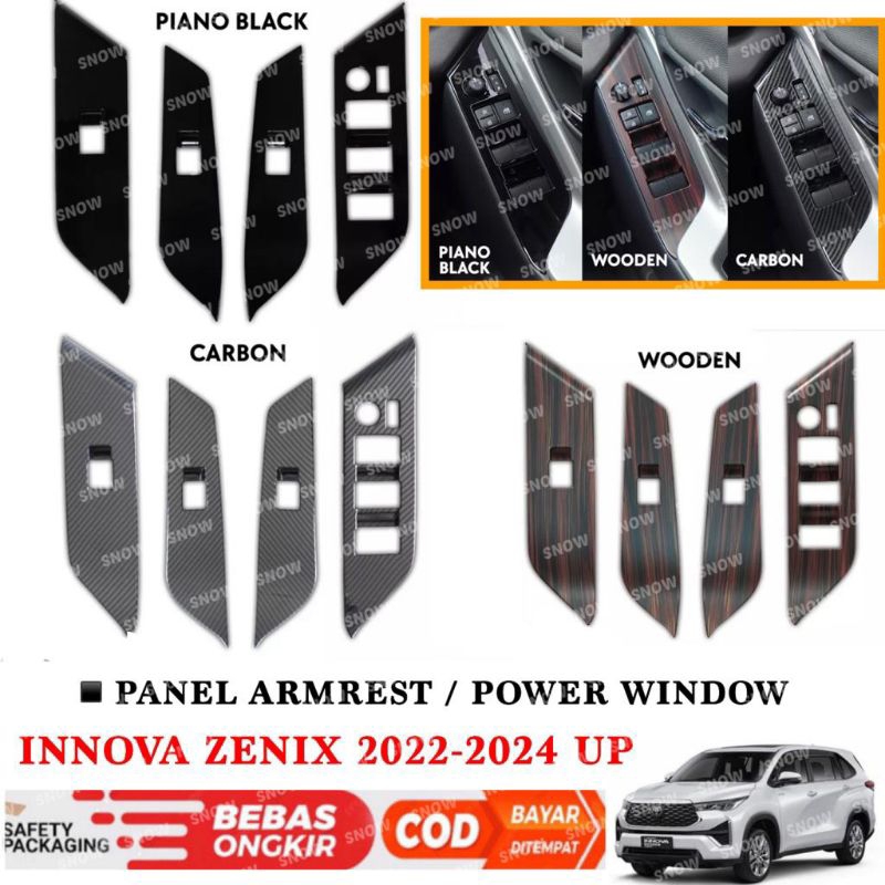 Panel Armrest Innova Zenix 2022 2023 2024 Up Power Window Hitam Wood Carbon