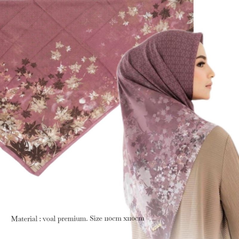 hijab segiempat motif bunga warna dusty pink