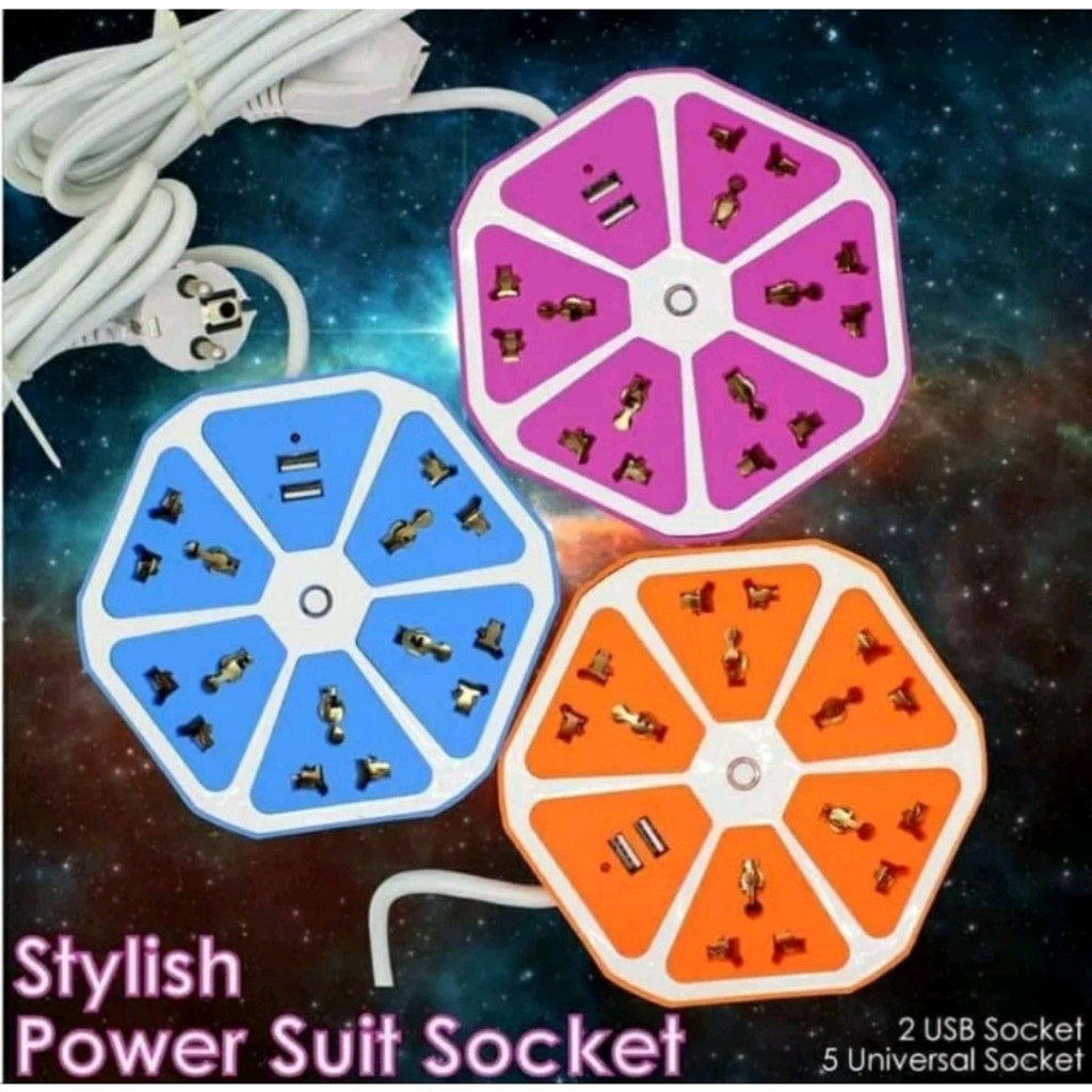 *SNI STOP KONTAK+USB HEXAGON SEGI ENAM MOTIF JERUK - Gambar 4