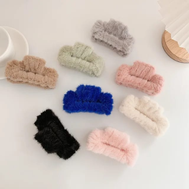 PREMIUM Jepit Rambut Korea Bulu Kotak Bolong 9CM - Jedai Bulu Fluffy Aksesoris Rambut Wanita - Fluffy Faux Fur Hair Claw Clips