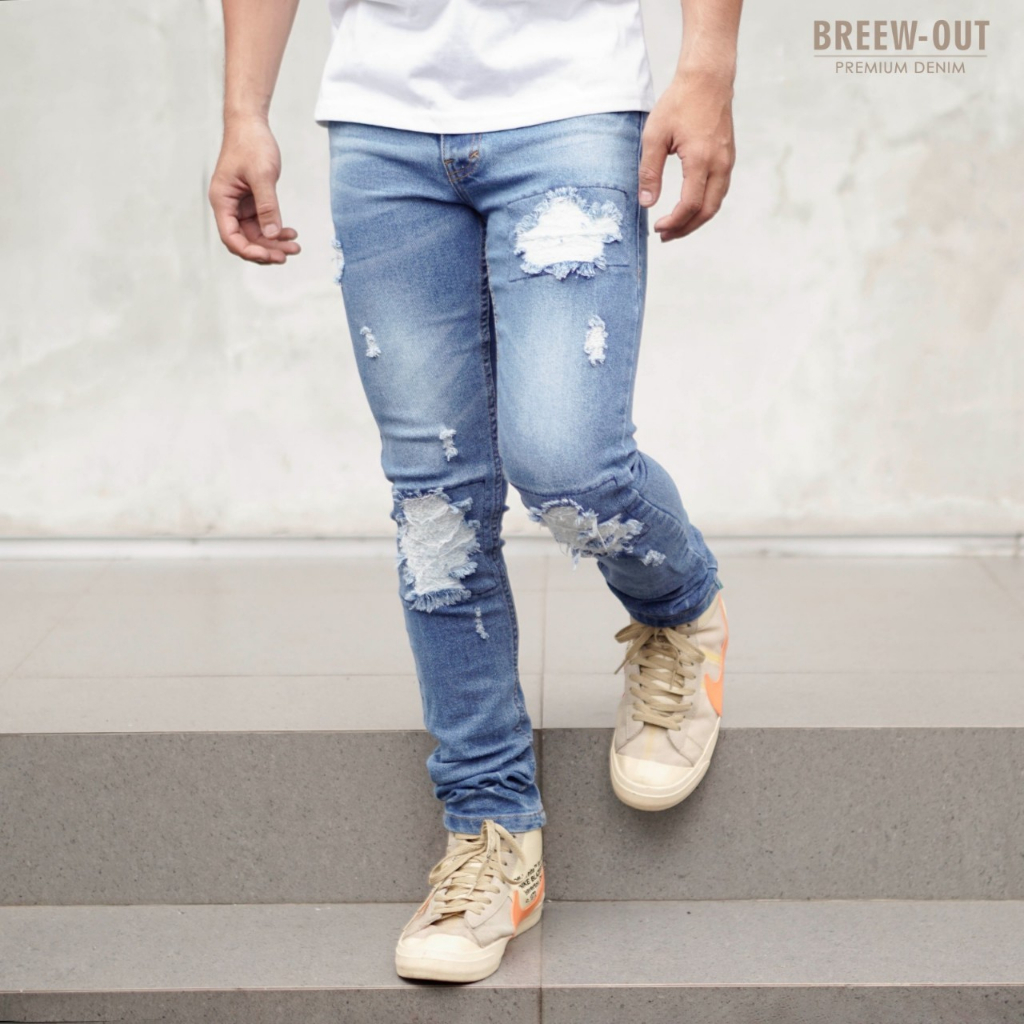 celana jeans pria skinny slimfit strech ripped tambal / jeans sobek pria slimfit / jeans  sobek pria tidak tembus / jeans sobek ripped pria / jeans pria sobek lutut / jeans pria sobek tidak tembus