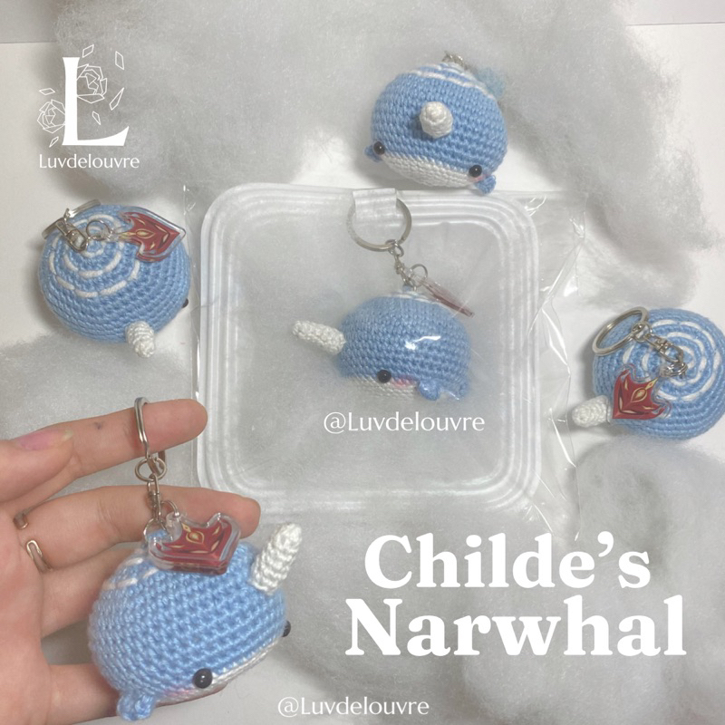 CHILDE TARTAGLIA NARWHAL WHALE GENSHIN CROCHET KEYCHAIN
