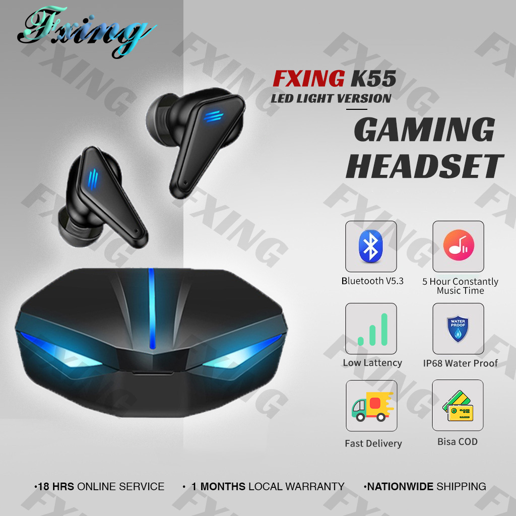 【BT012】[GROSIR/COD]Fxing Baru Headset Bluetooth PC Gaming TWS No Delay Gamer Earphone Full Bass Stereo handsfree Latensi Rendah Dengan Mikrofon