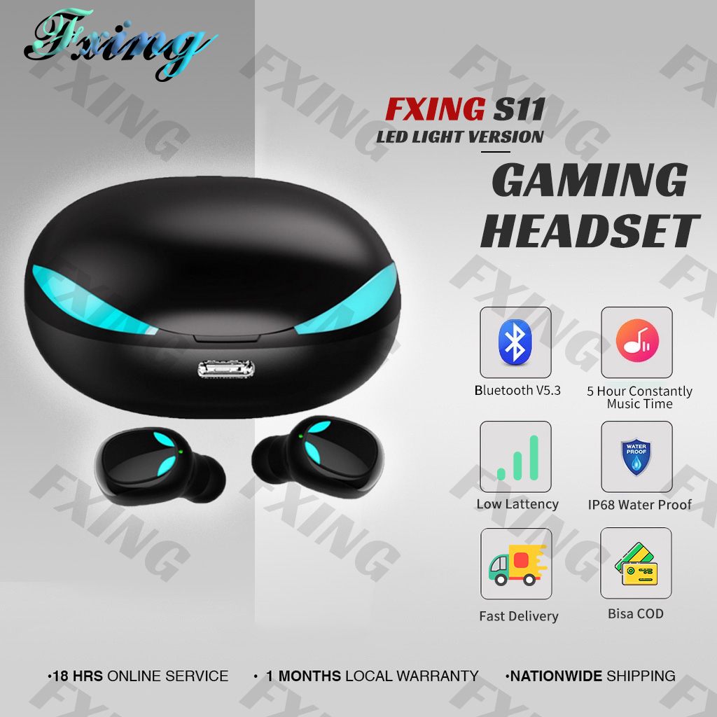【BT030】Fxing S11 New Gaming Wireless Bluetooth low-latency Earphone TWS Headset Hoise-cancelling HD Calling Long Battery Life