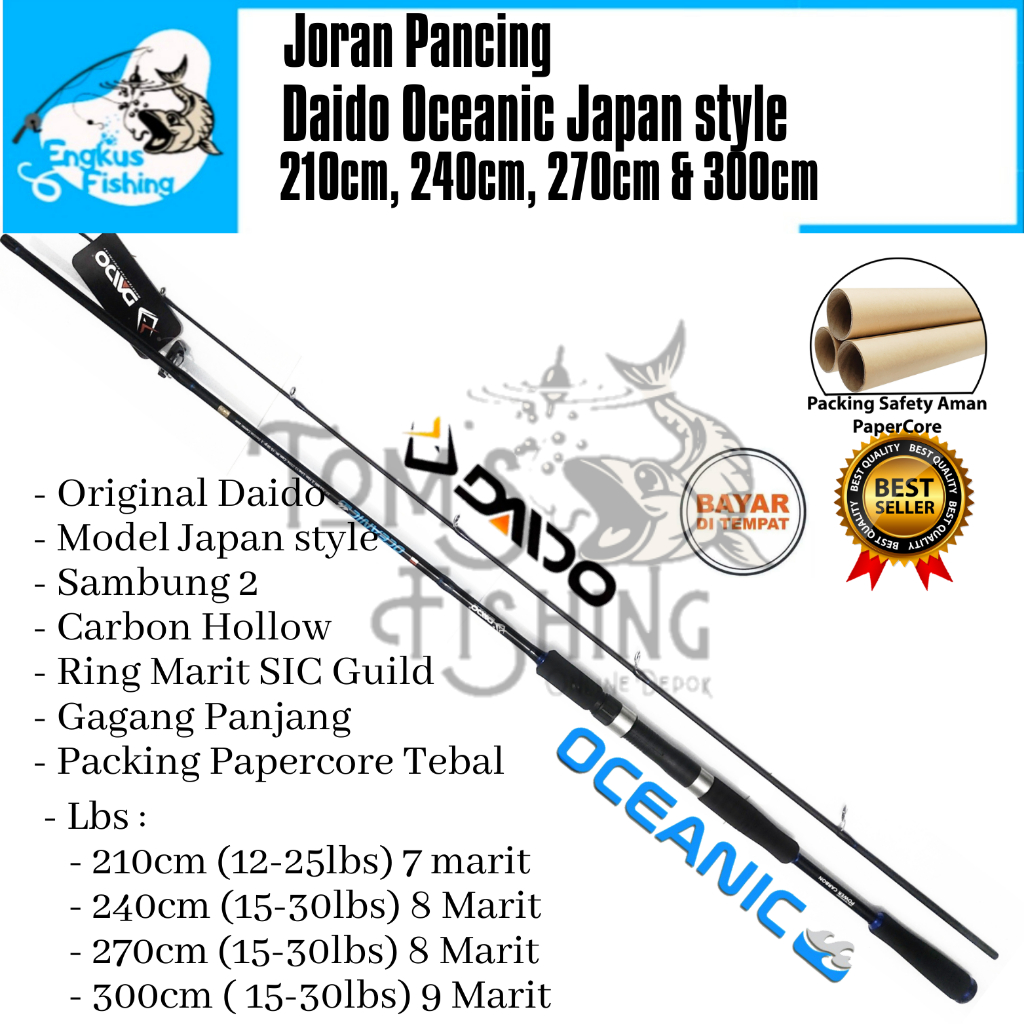 Joran Pancing Daido Oceanic 210cm - 300cm Ring SIC (Carbon) Japan Style Murah - Engkus Fishing