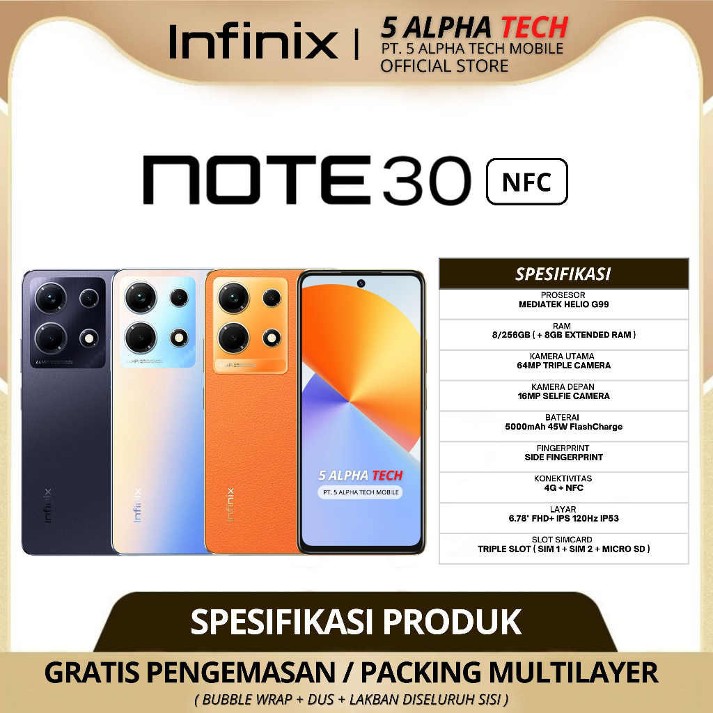 INFINIX NOTE 30 NFC 4G 8/256GB ( +8GB EXTENDED RAM ) GARANSI RESMI INFINIX