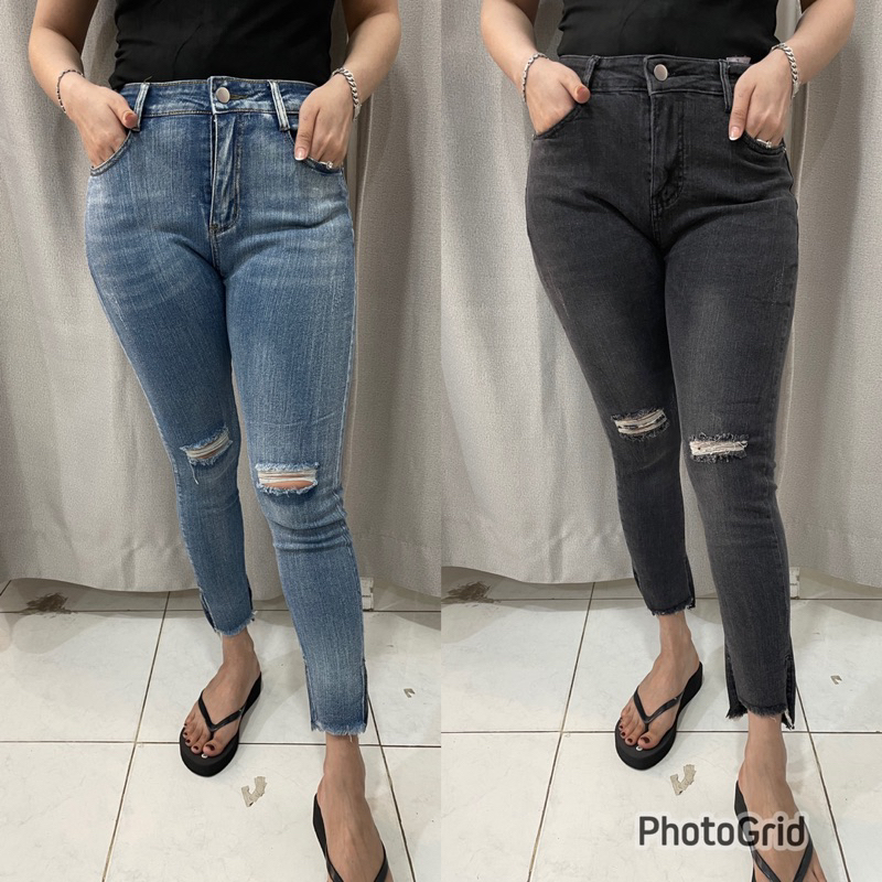 skiny jeans ripped tembus wanita import