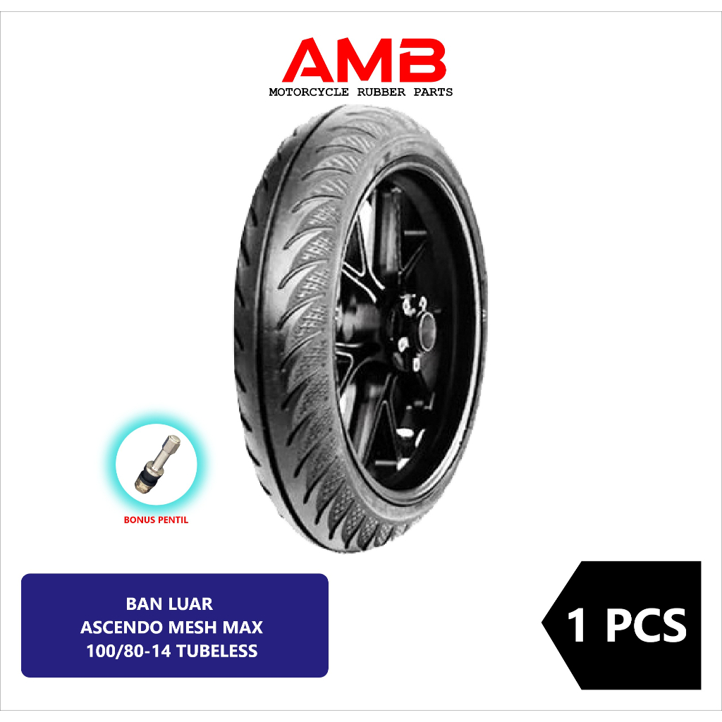 BAN LUAR ASCENDO MESH MAX 100/80 RING 14 100/80-14 TUBELESS GRATIS PENTIL