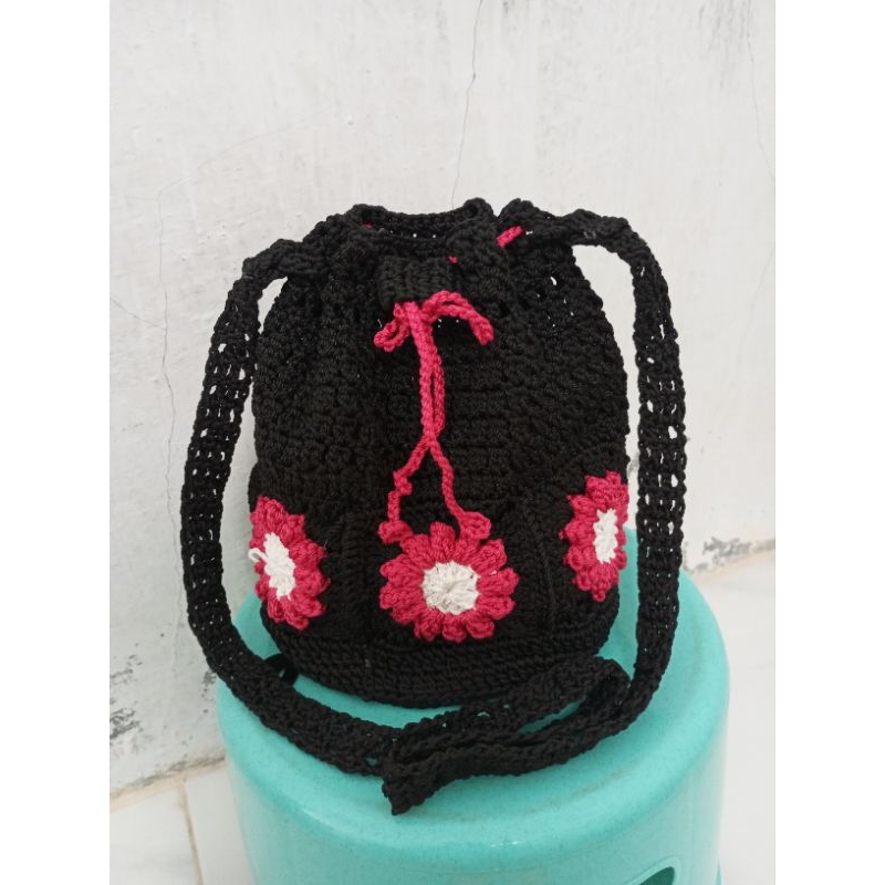 Tas HP serut/tas serut rajut murah/Tas Hp rajut/tas rajut granny squere