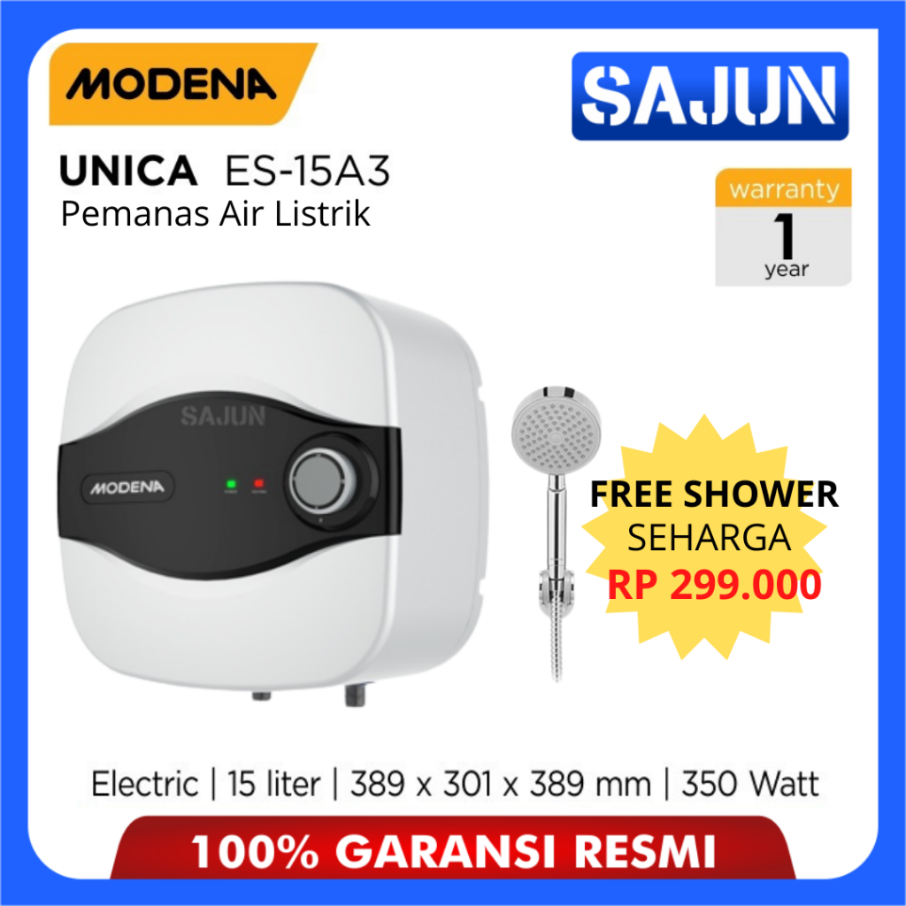 Modena Electric Water Heater ES 15 A3 Kapasitas 15 Liter ES-15A3 ( BONUS SHOWER )