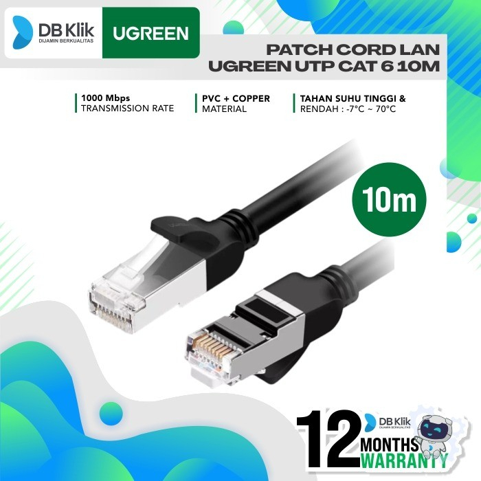 Patch Cord Lan Ugreen 50196 10Meter - Kabel UGreen UTP Cat 6 10M 50196