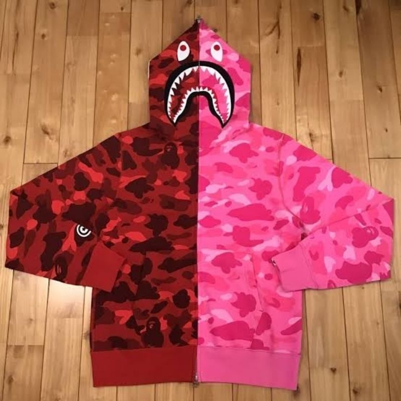 HOODIE JAKET BAPE FULLZIP RED & PINK MIRROR PK GOD 1:1 PREMIUM LIKE ORIGINAL 100% IMPORT LIMITED EDI