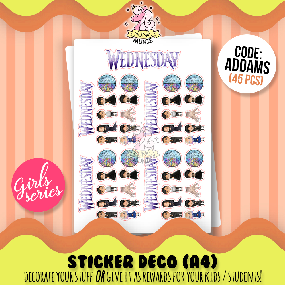 

Sticker Deco - Wednesday Addams - UNISEX SERIES - Stiker Reward Anak Cake Topper - Hunie Munie