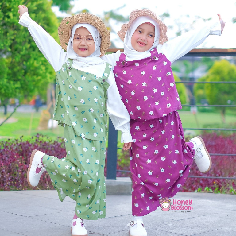 HoneyBlossom - setelan baju muslim anak perempuan / overall anak perempuan / overall rok ana / setelan rok anak perempuan cantik 2 tahun / alyssa series