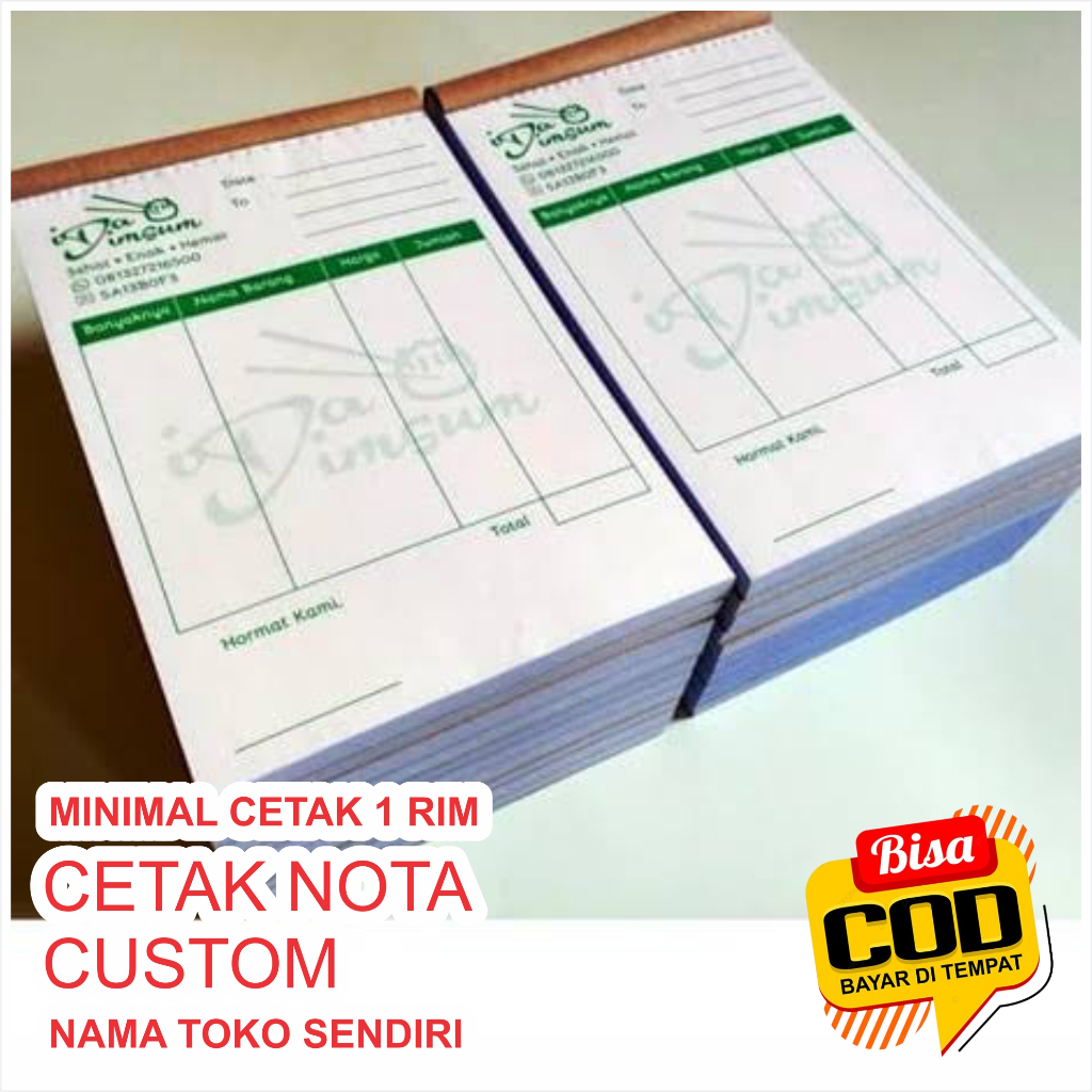Cetak Nota custom nama toko sendiri full color  1 RIM nota custom  1 ply nota 2 play nota 3 ply