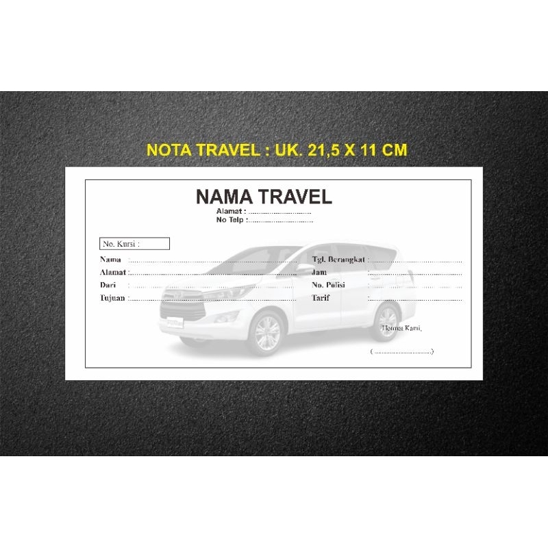 NOTA | KWITANSI CUSTOM | NOTA TRAVEL 1/3folio ( 21,5 x 11 cm )