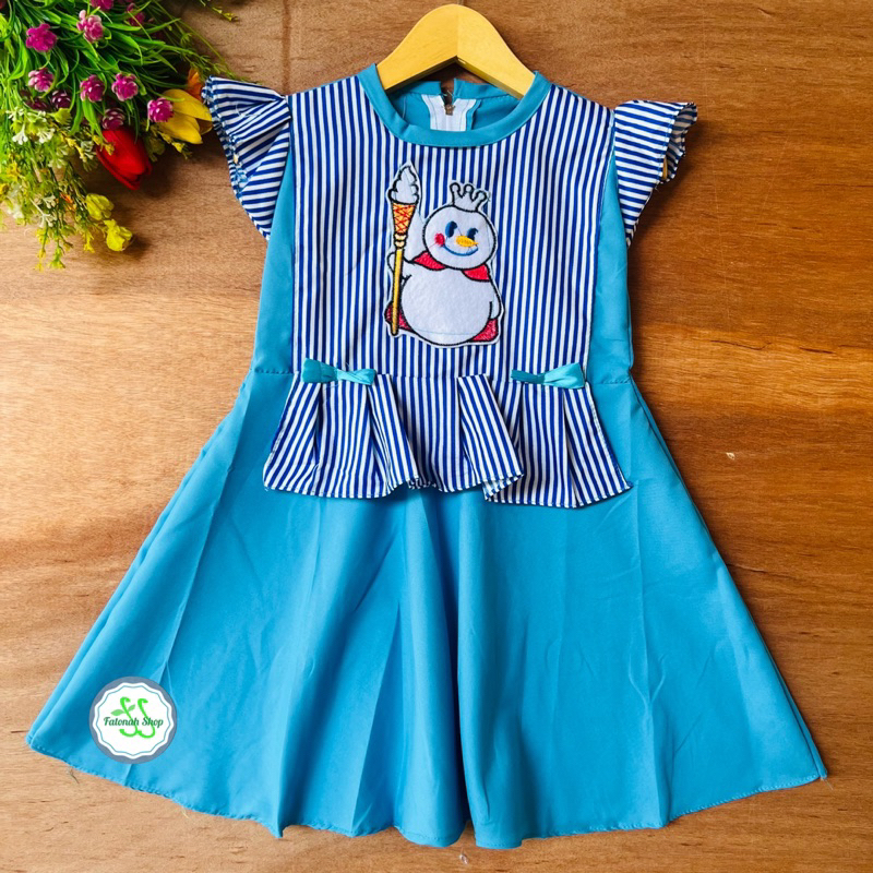 Dress mixue 2 3 4 tahun gaun anak cewek perempuan viral terbaru motif strip ( dress MIXUE koki )