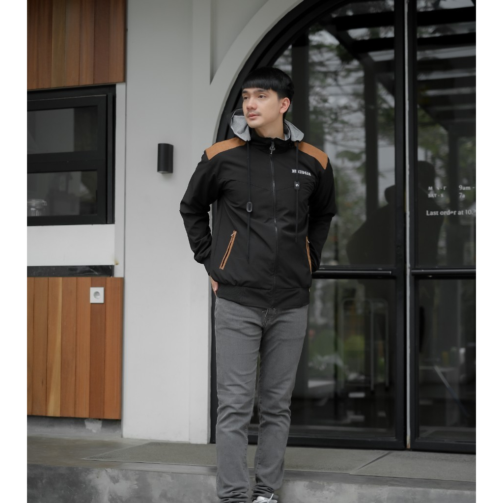 HENZO Jaket Pria Import Outdor Distro Jacket Taslan warna Hitam HJT051