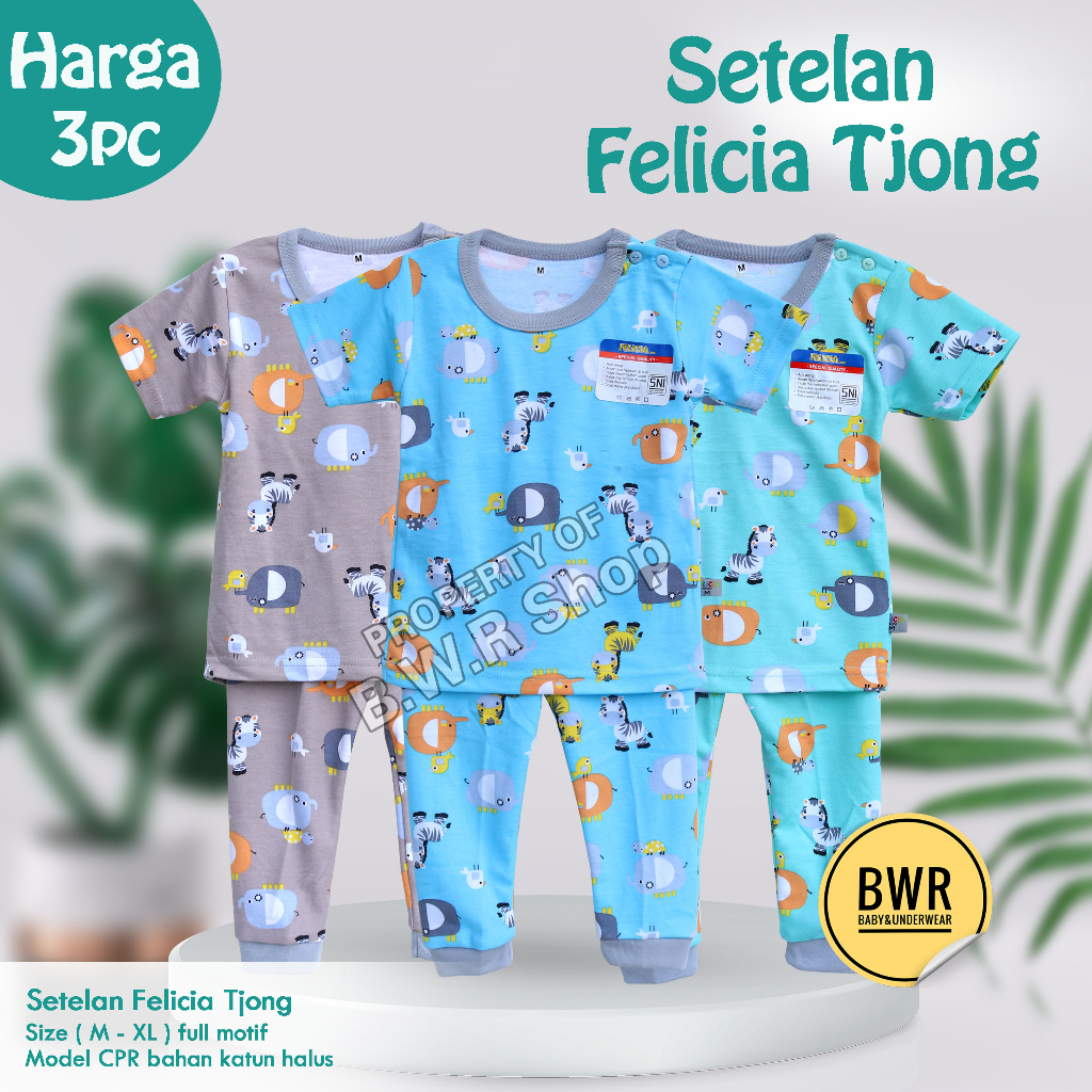 PROMO!!! [ 3 stel ] Setelan anak CPR Felicia Tjong motif Mamalian baju anak usia 6 bln -3 tahun full motif Unisex | Bwr