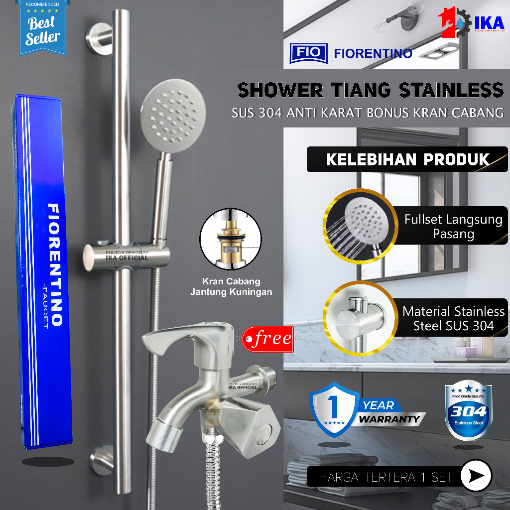 paket shower tiang stainless hitam FIORENTINO + kran cabang PROMO TERMURAH / Paket Shower Kamar Mandi dan Kran Shower Cabang - 1/2 Inch Stainless 5 Mode Fungsi /  shower tiang set coulomn minimalis black / hitam PROMO TERMURAH