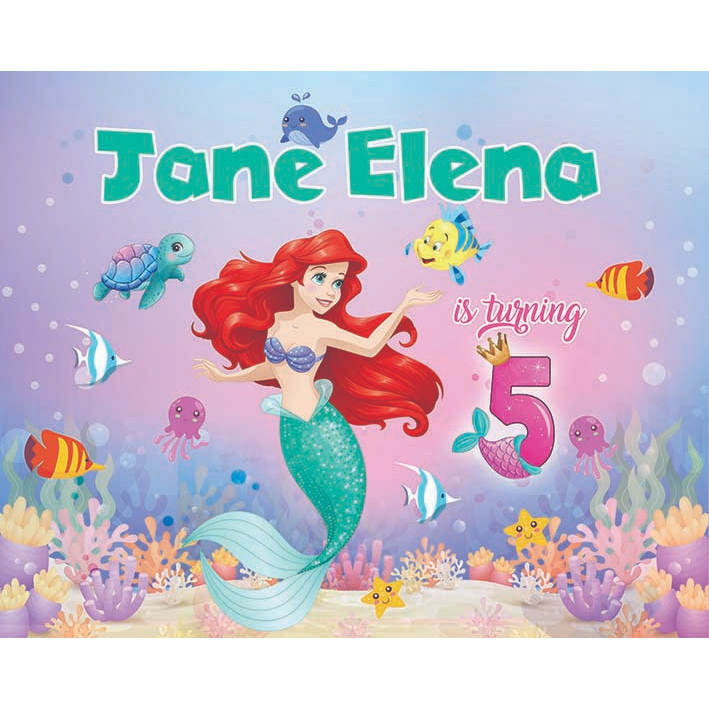 Mermaid Spanduk/Banner Ulang Tahun Tema Mermaid/Spanduk Ulang Tahun/Backdrop ulang Tahun/Banner