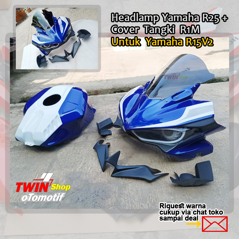 HEADLAMP R15V2 MODEL HEADLAMP R25 DAN COVER TANGKI, TOPENG R25 TOPENG R15 V2, TERMASUK LAMPU PROJIE,