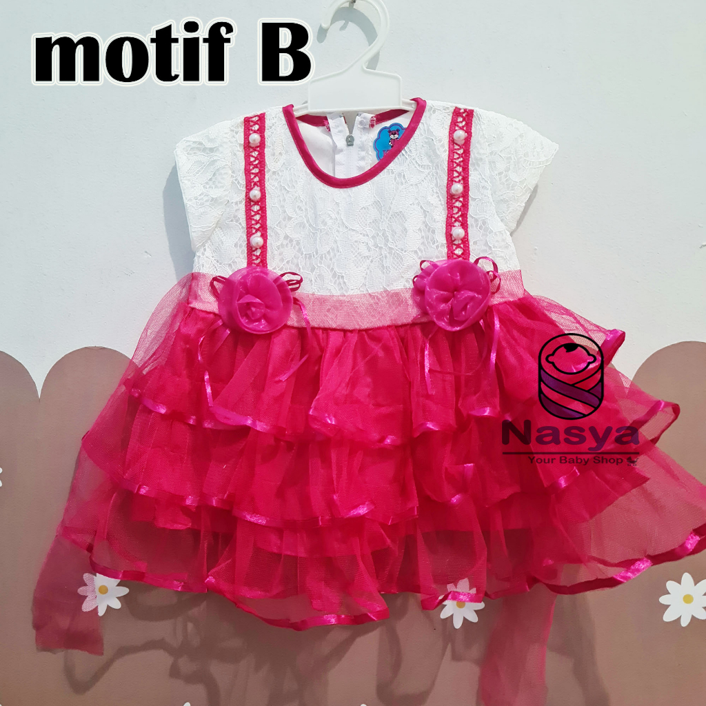 [KK-011] Baju Pesta Anak / Dress Bayi Perempuan Lucu dengan Brokat (0-6 bulan)