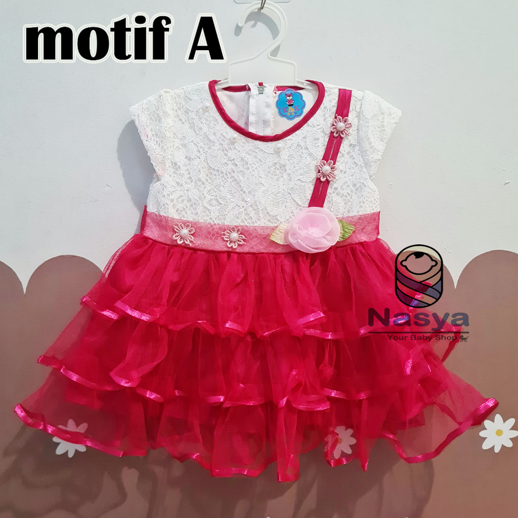 [KK-011] Baju Pesta Anak / Dress Bayi Perempuan Lucu dengan Brokat (0-6 bulan)