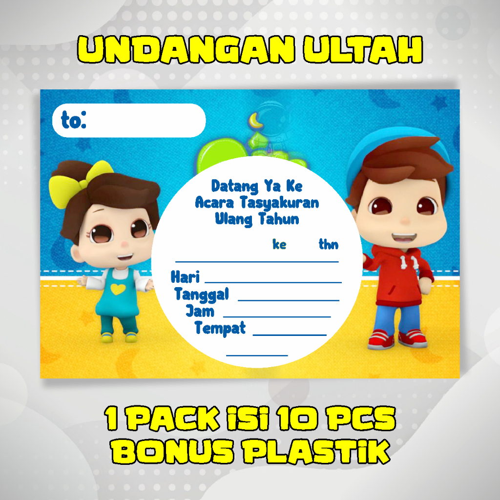 Undangan Ulang Tahun Anak Kartu Ultah Tema Omar Hana Brithday Card Invitation
