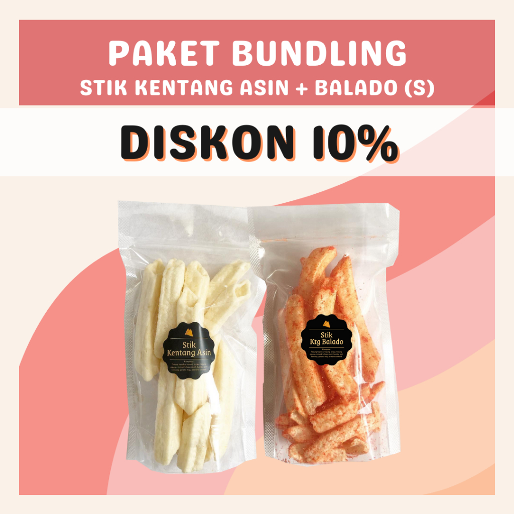 [DELISH SNACKS] Paket Bundling Stik Kentang Asin + Keju + Balado (S) / Snack Cemilan Camilan Potato Stick