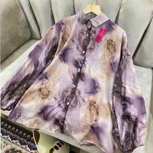 Mega Blouse Atasan Kemeja Wanita Bahan Shakila Lengan Balon Full Kancing OOTD Remaja Terbaru