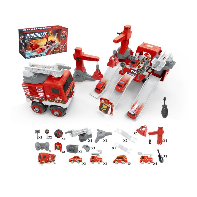 Mainan Anak SPRINKLER FIRE TRUCK 25 DIY Puzzle Assembly Pemadam Truck