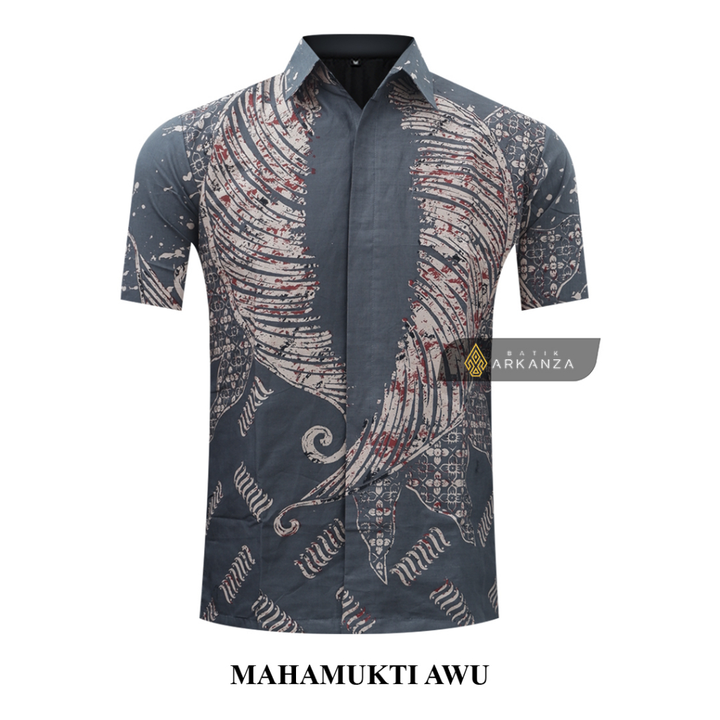 BATIK ARKANZA Motif MAHAMUKTI AWU Hem Atasan Kemeja Baju Batik Pria Cowok Laki Laki Slimfit Full Lapis Furing Lengan Panjang Lengan Pendek Original Asli