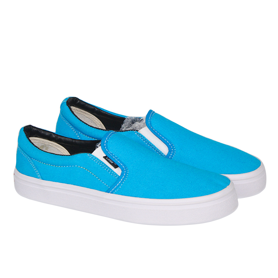 Sepatu vans slip on tanpa tali biru turkis Polos Murah