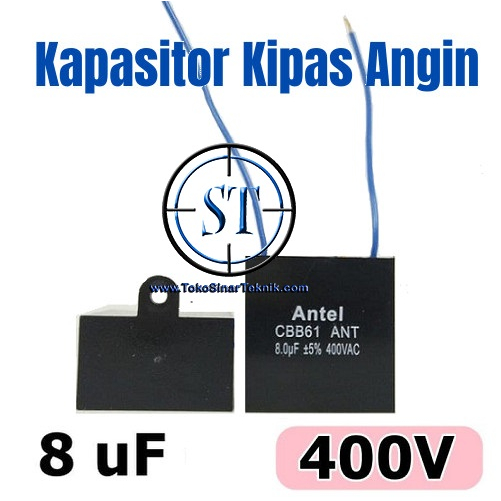 Capacitor 8/400V AC Kotak Kapasitor Kipas Angin 8uF 400VAC Kotak Segi 4 Listrik